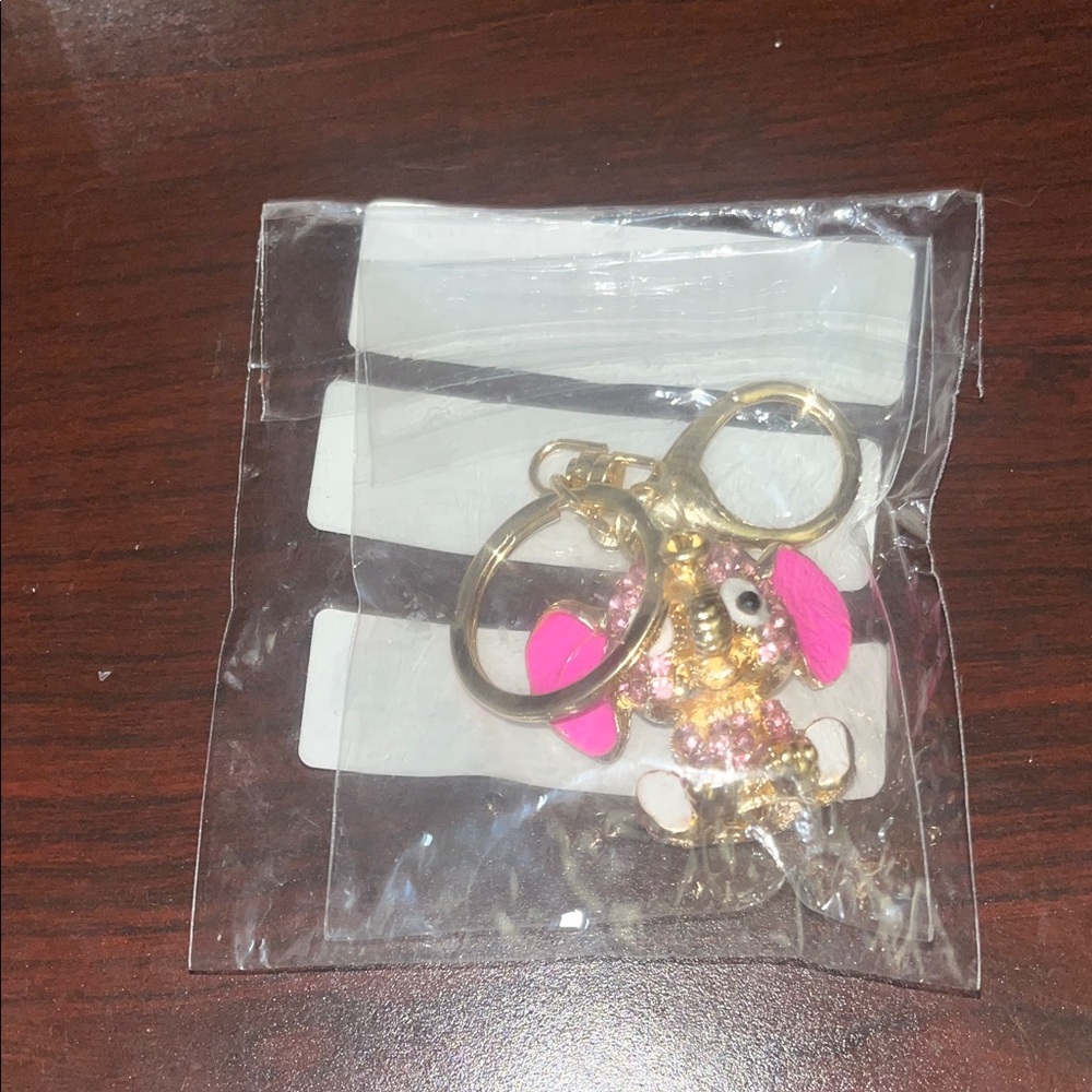Cute Pink and Gold Elephant Keychain